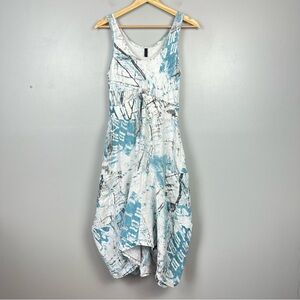 Inizio cotton linen white aqua gray lagenlook lantern tank Magic dress, large.